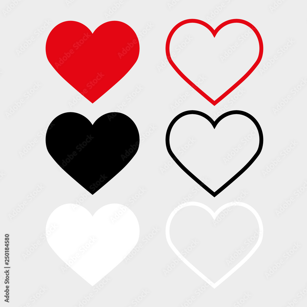 Like and Heart icon. Live stream video, chat, likes. Social nets like red heart web buttons isolated on white background.Valentines Day. Vector illustaration.