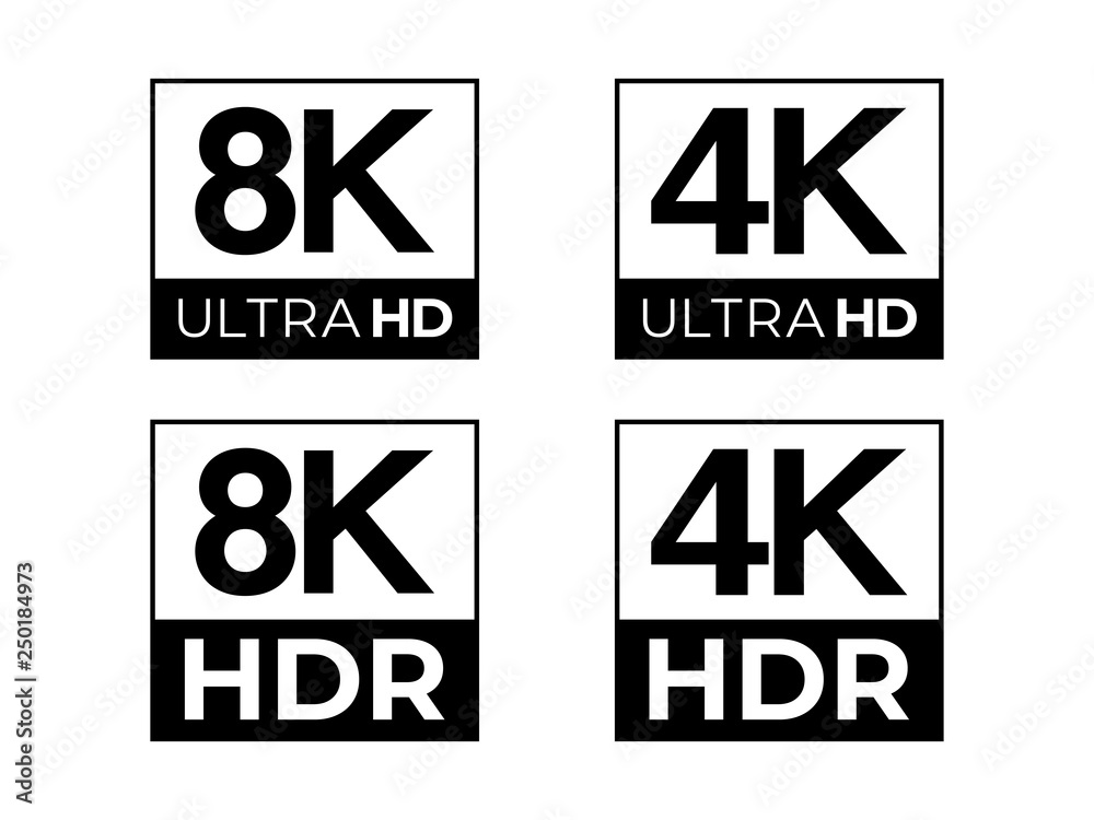 8K and 4K Ultra HD & HDR Logo Vector Set Stock-Vektorgrafik | Adobe Stock