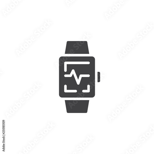 Smart watch with heart rate vector icon. filled flat sign for mobile concept and web design. Smartwatch fitness app simple glyph icon. Symbol, logo illustration. Pixel perfect vector graphics