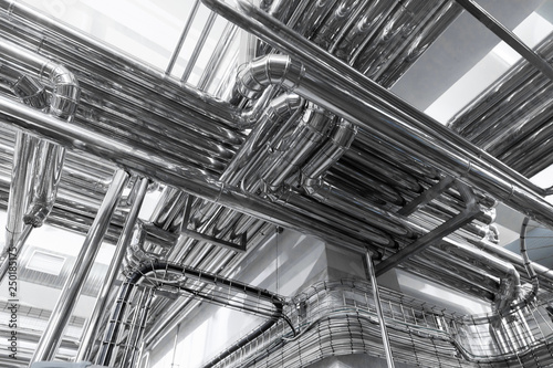 Chrome pipes close-up. Industrial background