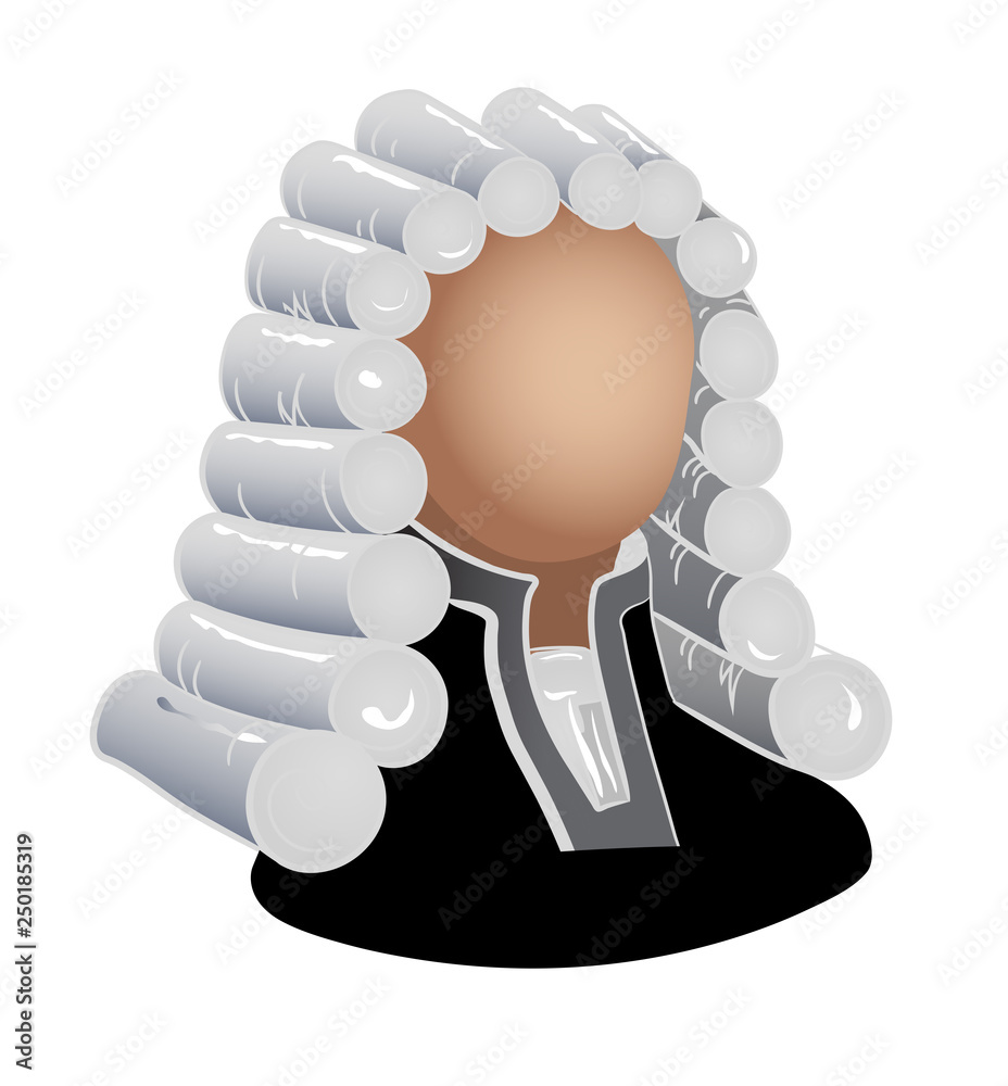 A judge is a lawyer in a wig with a hammer, a symbol of law and justice. On  white background, clipart. Stock-Foto | Adobe Stock