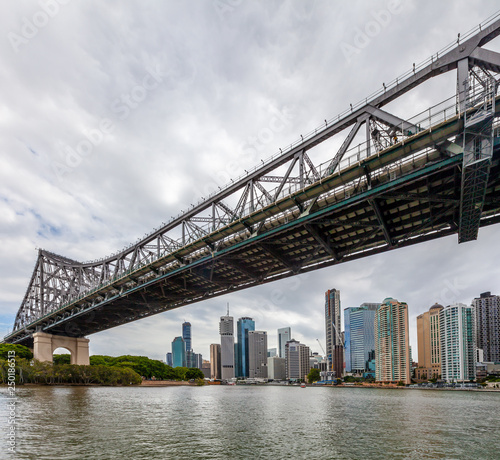 Story Bridge - historic cantilever bridge over Brisbane River and skyscrapers in the background © Greg Brave