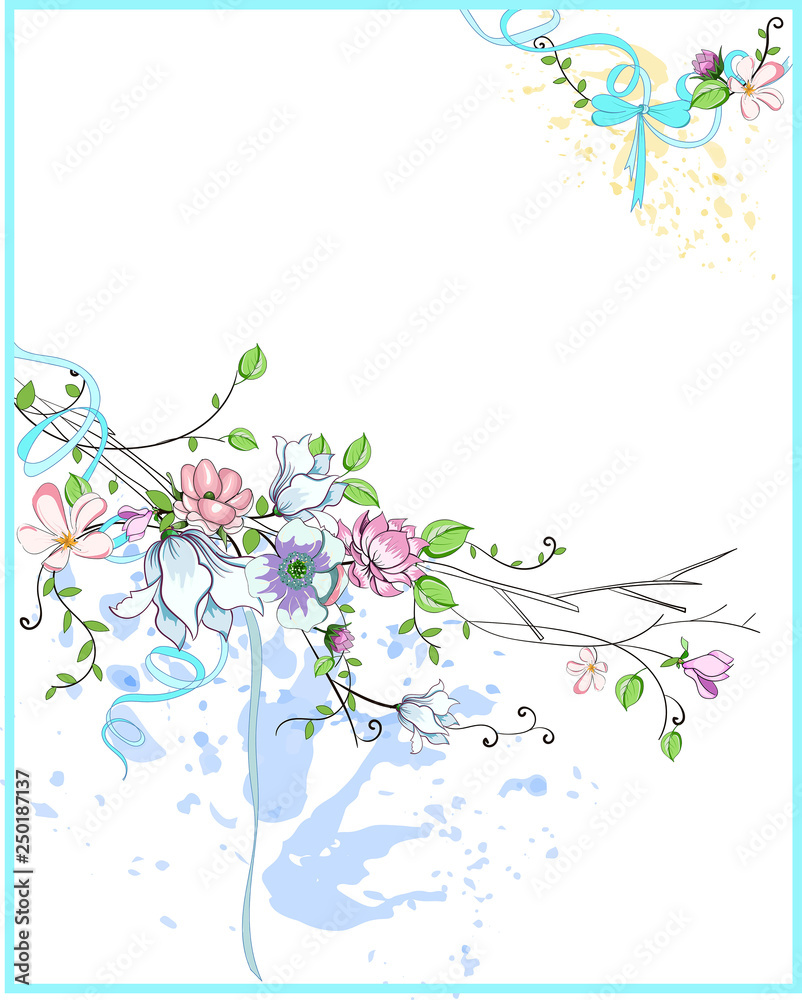 Vector flowers and leaves for post card . Frames, stickers, poster, postcard, cover. Vector flowers and leaves for post card . Frames, stickers, poster, postcard, cover.