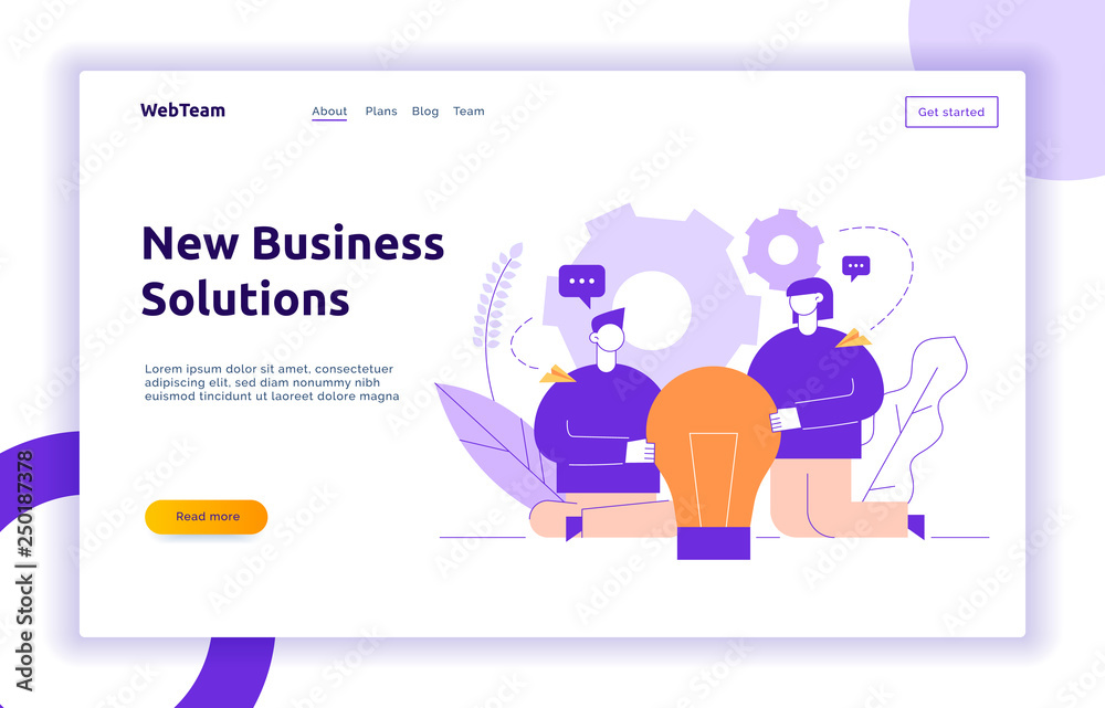 Vector business and brainstorming design concept with big man and woman ...