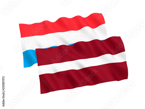 Free Download National fabric flags of Luxembourg and Latvia isolated on white background. 3d rendering illustration. 1 to 2 proportion. - GFXLoad