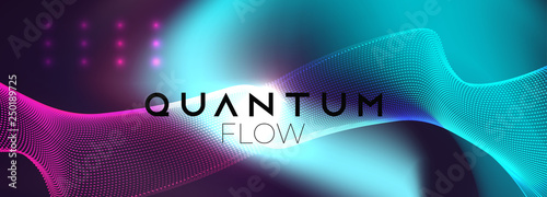 Techno  futuristic twisted dotted neon glowing waves. Big data flow concept. Abstract background vector template