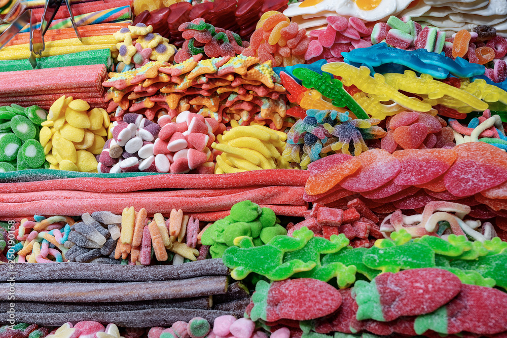Close-up of a stand of sweet gummy candies