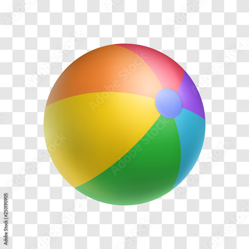 Realistic bright inflatable ball. Striped beach ball vector illustration. Children toy for active game isolated on transparent background. Sports and outdoors leisure. Multicolor rubber balloon