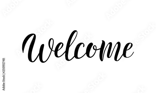 Welcome lettering logo. Welcome hand sketched sign for cards, postcards, posters, banners, badges. Vector illustration eps 10