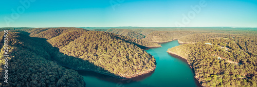 Aerial panorama of Nepean Lake and forested hills. Bargo, New South Wales, Australia photo