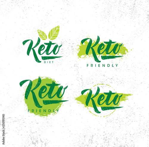 Keto Friendly Diet Nutrition Vector Design Elements On Rough Organic Textured Background.