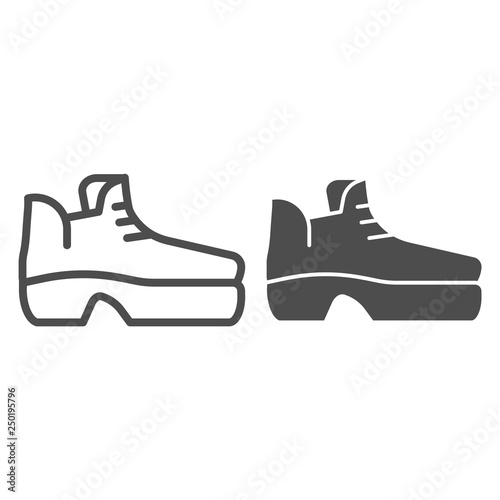 Boots on platform line and glyph icon. Warm shoes vector illustration isolated on white. Footwear outline style design, designed for web and app. Eps 10.