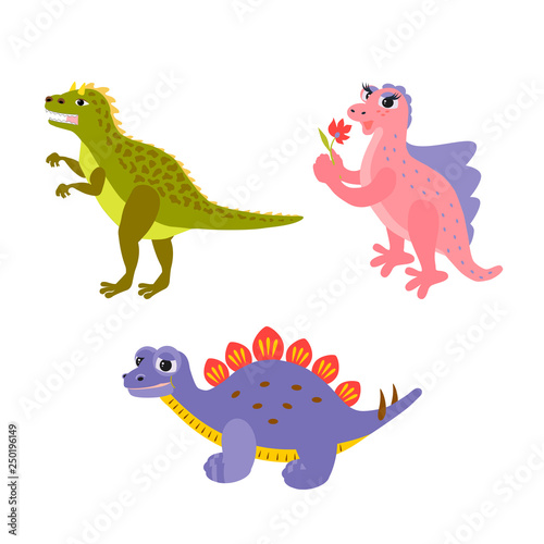 Dinosaurs set.  Cute baby dino for kids. Vector cartoon style illustration for presents  invitation  T-shirt  nursery decor  interior design.