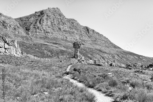 Maltese Cross on the Bokveldskloof hiking trail near Dwarsrivier. Monochrome photo
