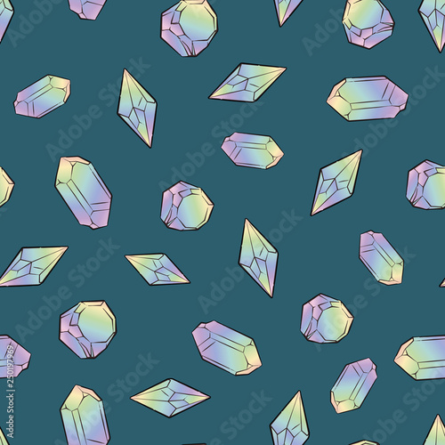 Crystals rainbow colorful and Diamonds seamless Pattern photo