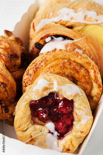 Variety of viennoiserie or Danish pastries