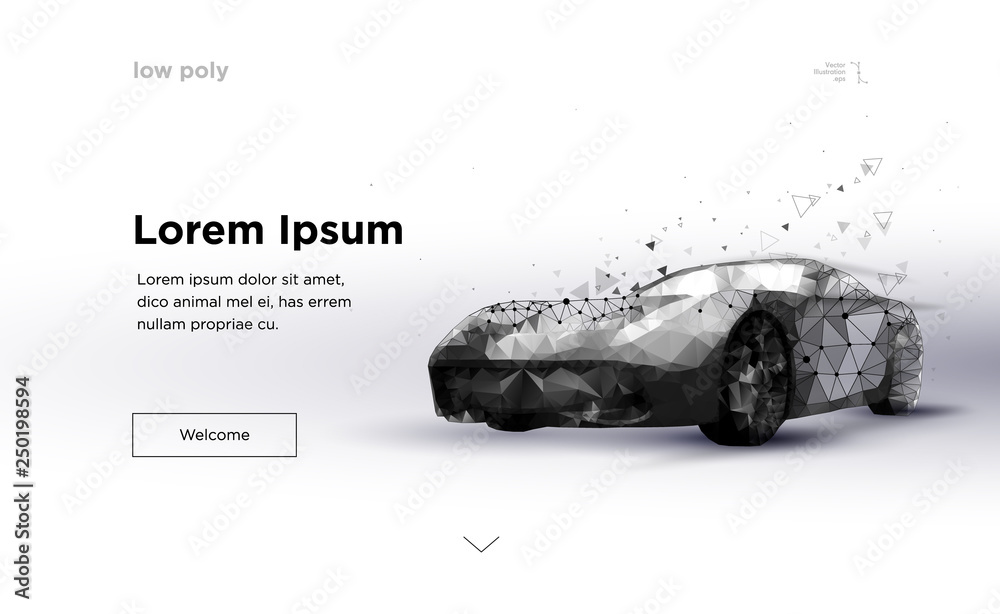 Smart or intelligent car. Sport car with polygon line on abstract ...