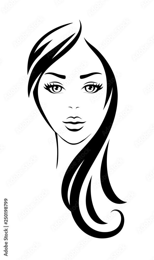 looking woman face with black long hair