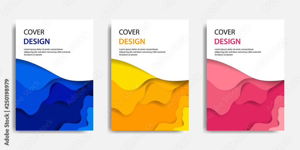 Vector illustration, document mock up template, easy color adjustment. Paper cut topographic style in colorful wave layering. Suitable for book cover, annual report, flyer, poster, brochure.