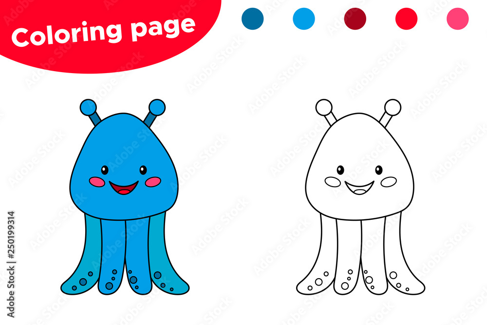 educational game for preschool kids printable coloring page or book cartoon alien kawaii cartoon character vector illustration stock vector adobe stock