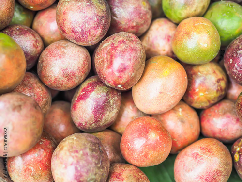 Closeup of passion fruits pattern in the market or super store.