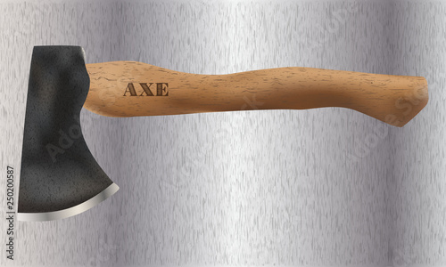 Vector wood axe on a metallic background