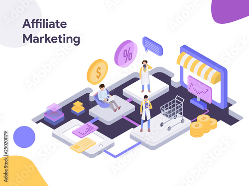 Online Shopping Affiliate Marketing Isometric illustration. Modern flat design style for website and mobile website.Vector illustration