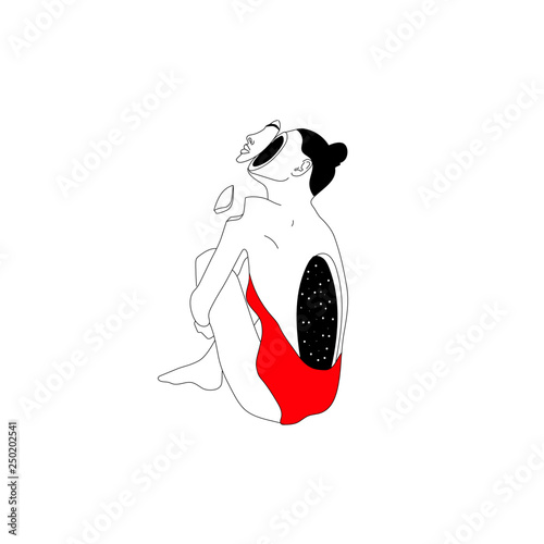  Figure of a woman in the style of boho, cosmic style, graphic vector illustration, portrait of a woman, space inside, esoteric, mysticism