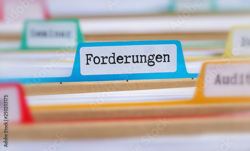 Akten mit der Beschriftung Forderungen photo