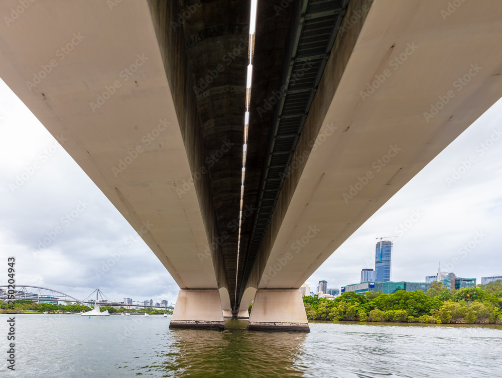 Sailing under the Victoria Bridge on Brisbane River