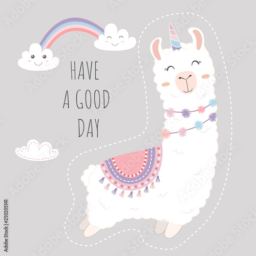 Cute Llama design floating in the sky.