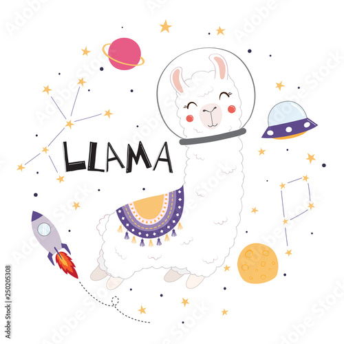Cute llama in space.