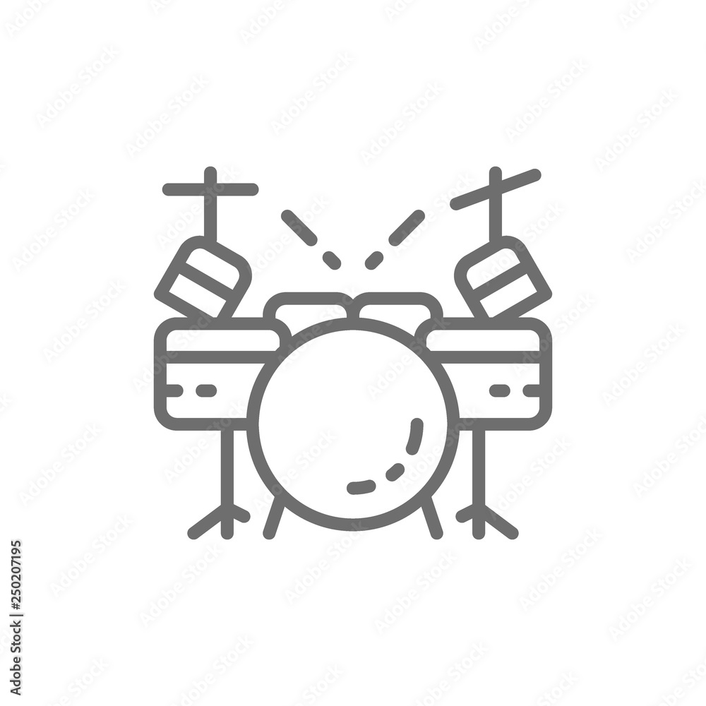 Drum kit, musical instrument line icon. Drum kit, musical instrument line icon.