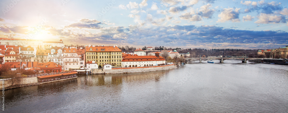 Beautiful cityscape skyline with Manes Bridge (Manesuv most) in Prague Czech Republic. Prague landmarks Beautiful cityscape skyline with Manes Bridge (Manesuv most) in Prague Czech Republic. Prague landmarks