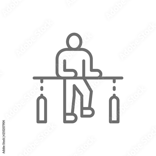 Patient recovery, physiotherapy, rehabilitation treatment line icon.