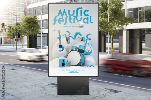 music event poster billboard on city street photo