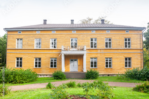 KOUVOLA, FINLAND - SEPTEMBER 20, 2018: Beautiful yellow old building of abandoned Anjala manor. The building was built at the turn of the 19th century and belonged to the Wrede family from 1837