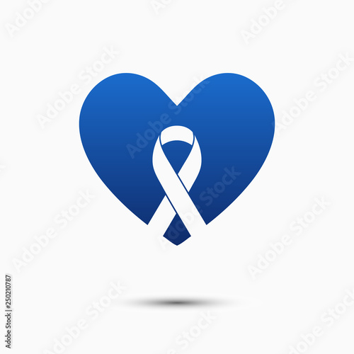 Blue awareness ribbon in a heart shape for prevention days and awareness campaigns.