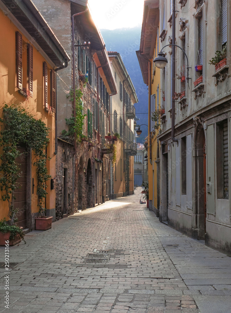 como- italy, narrow medieval alleys in the historical center