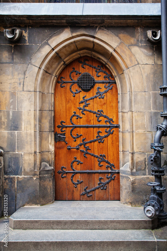 Architectural detail, medieval door closeup. Abstract element of Prague architecture, Czech Republic