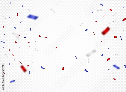 Red and blue confetti , isolated on transparent background 