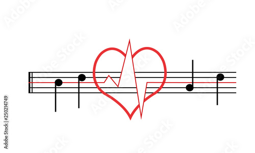 Das Herz schlägt für Musik - Musiknoten mit Herz und Herzschlag