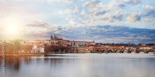 Prague panorama. View of Charles Bridge and Vltava in Prague Czech Republic. Prague landmarks