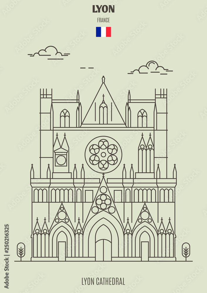Lyon Cathedral in Lyon, France. Landmark icon