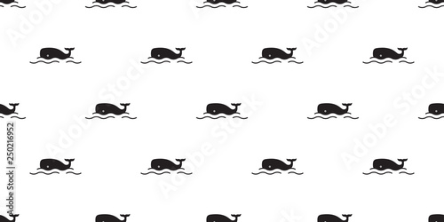 fish whale Seamless pattern vector shark dolphin salmon scarf isolated ocean sea cartoon repeat wallpaper tile background doodle illustration