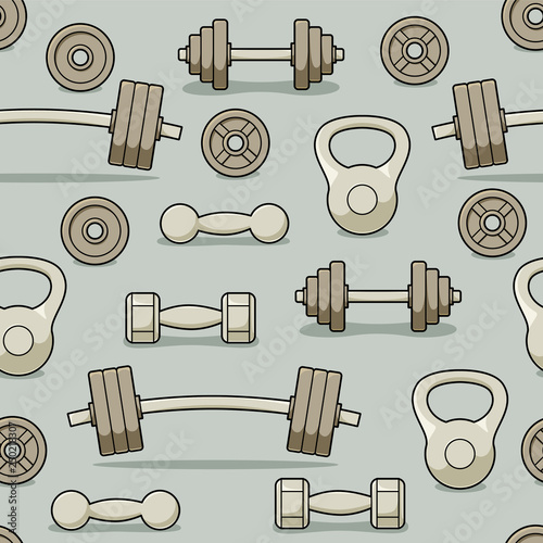 Gym barbells and dumbbells seamless pattern
