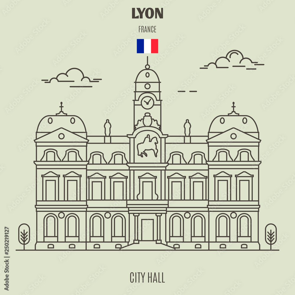 City Hall in Lyon, France. Landmark icon