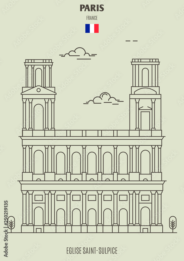 Eglise Saint-Sulpice in Paris, France. Landmark icon