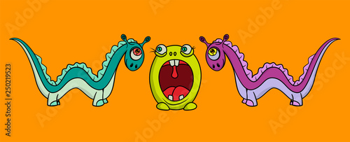 Word "Wow" stilyzed monster letters. Template for banner, poster,  greeting card, photo overlay or t-shirt design