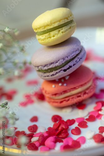 Macarons and sprinkles on Dessert Table. Shallow depth of field